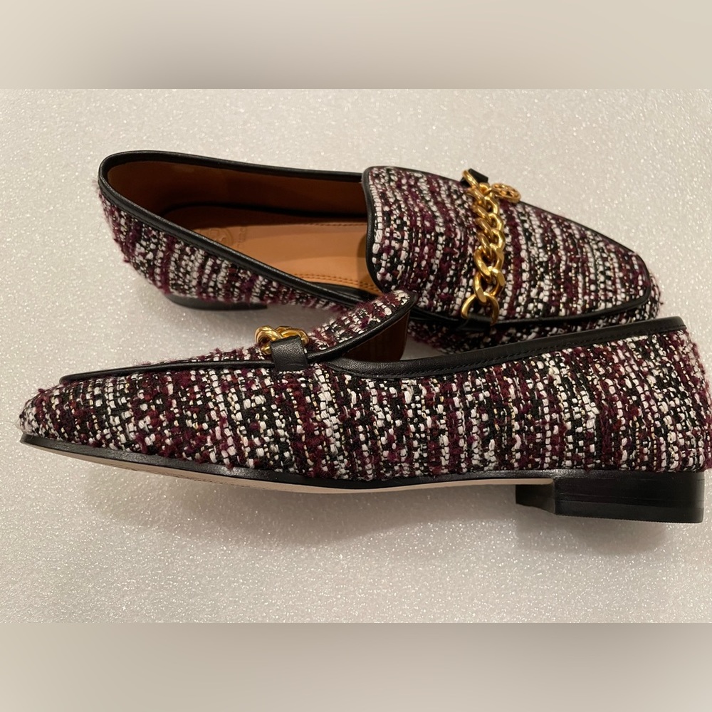 TORY BURCH MINI BENTON 20MM Gold Charm  LOAFERS TWEED Sz 6 MSRP $398. - Picture 3 of 14